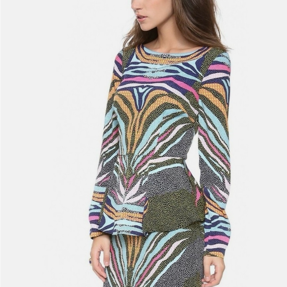 Mara Hoffman Black Phoenix Maximalist Print Peplum Long Sleeve Mini Dress sz 2